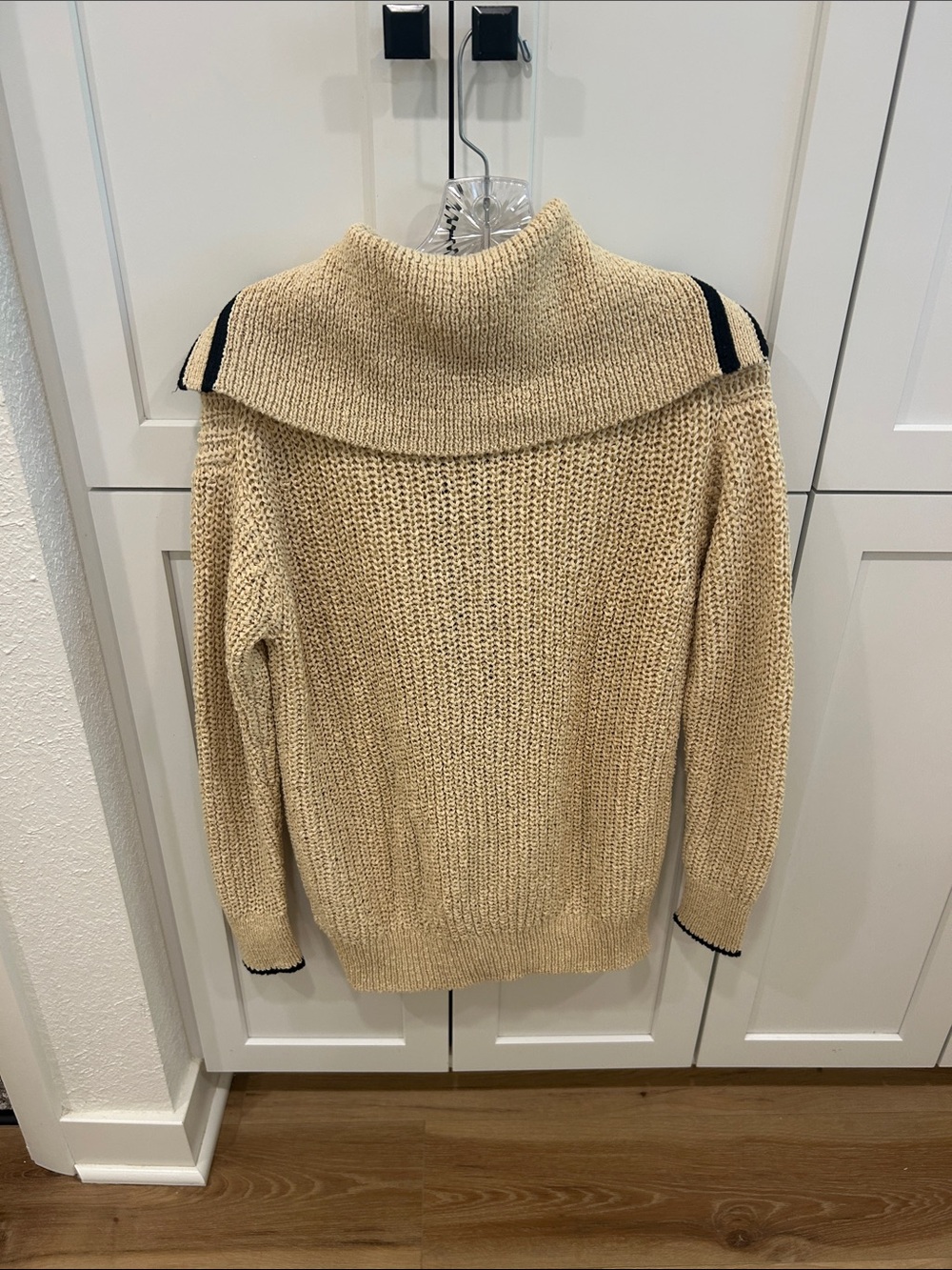 Beige Knit Sailor Cardigan with Black Trim JCrew XS - Picture 2 of 3